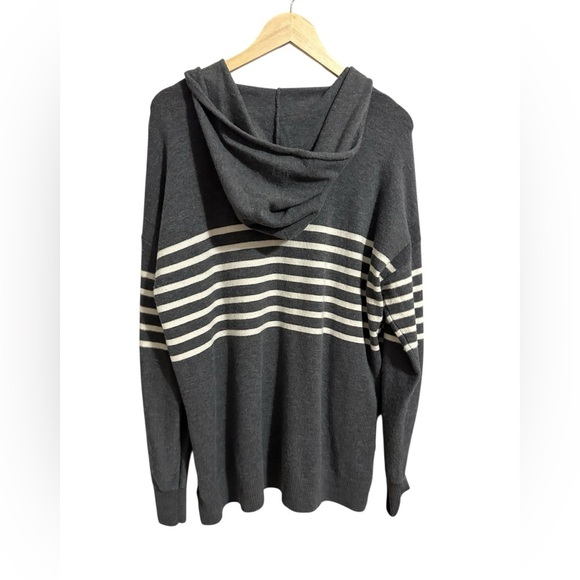 Gap Women's Soft Zip Hooded Sweater Gray Striped Wool Blend Cody Size XL - Picture 3 of 9
